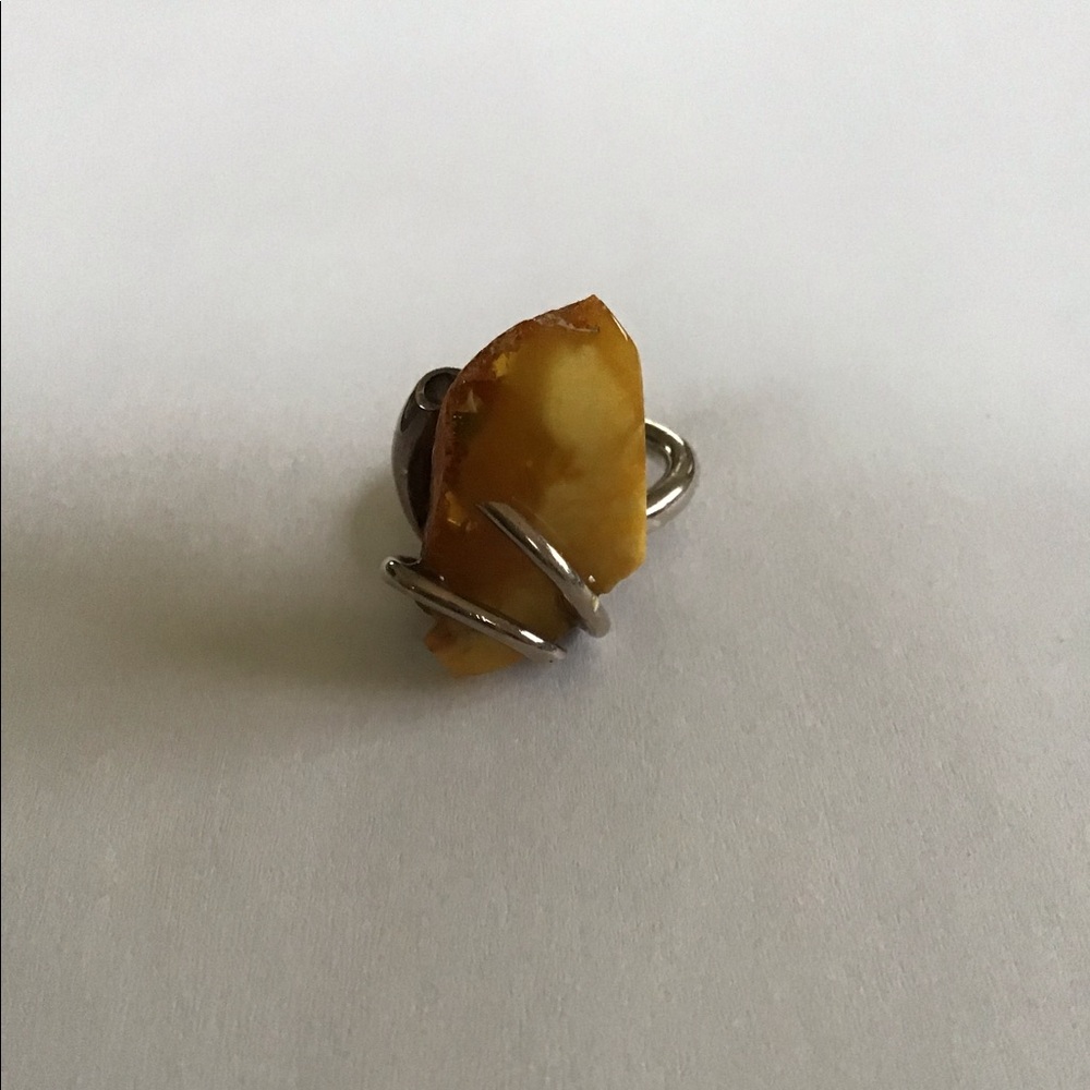Vintage Sterling Large Slab Baltic Amber Ring Sz 8
